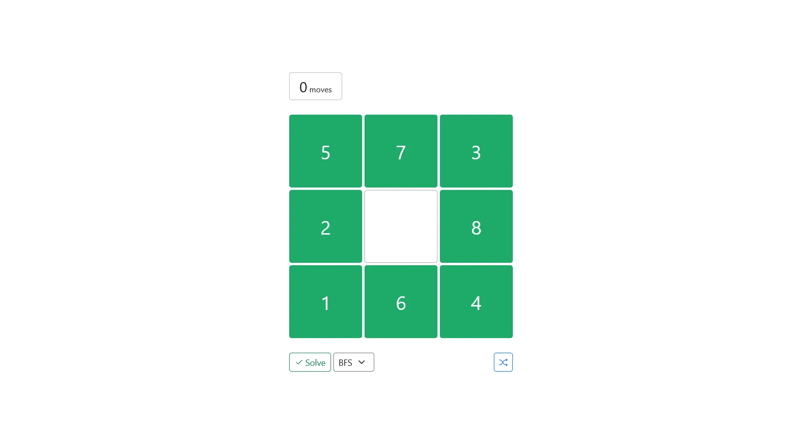 Screenshot of the 8 puzzle