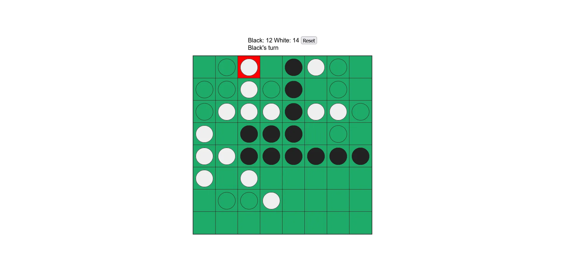 Screenshot of the othello game